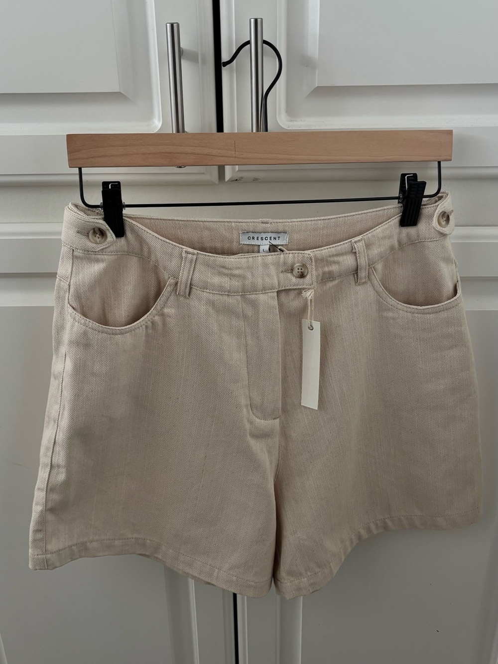 Crescent Beige High-Rise Bermuda Shorts